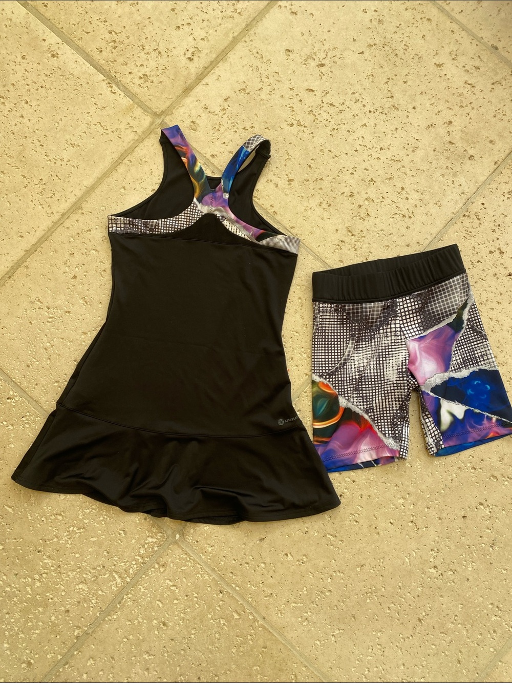 adidas Black Racerback tennis Dress with Multicolor Printed Shorts